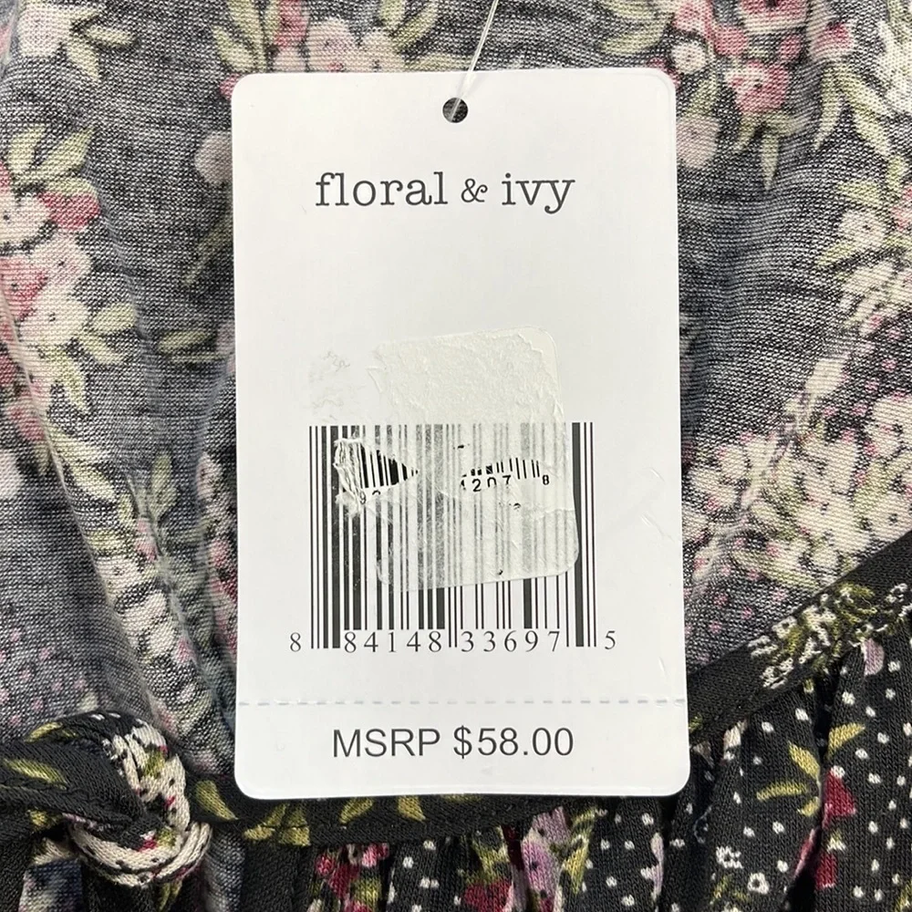 Floral & Ivy NWT Black and Pink Floral Babydoll Top Size Medium - Picture 9 of 12